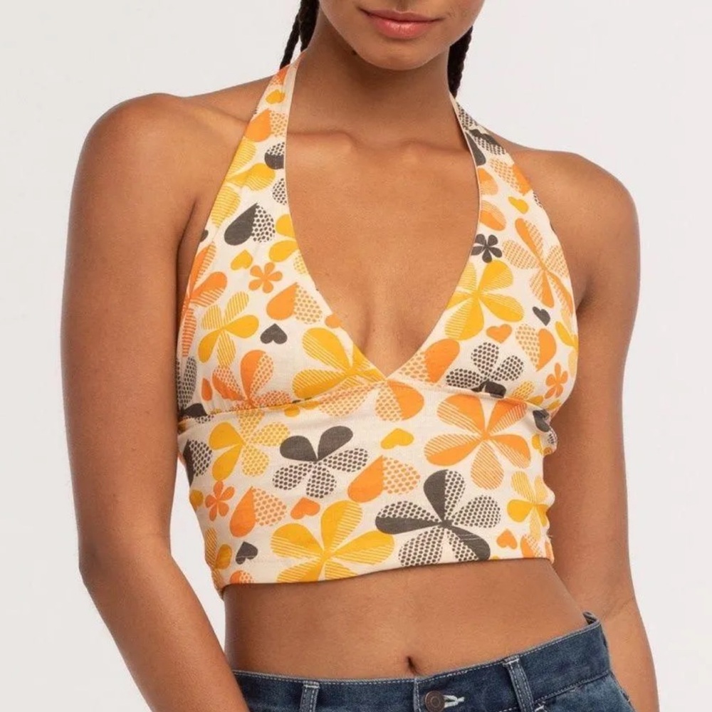 RSQ Floral Halter Neck Crop Top Size Medium 100% Cotton